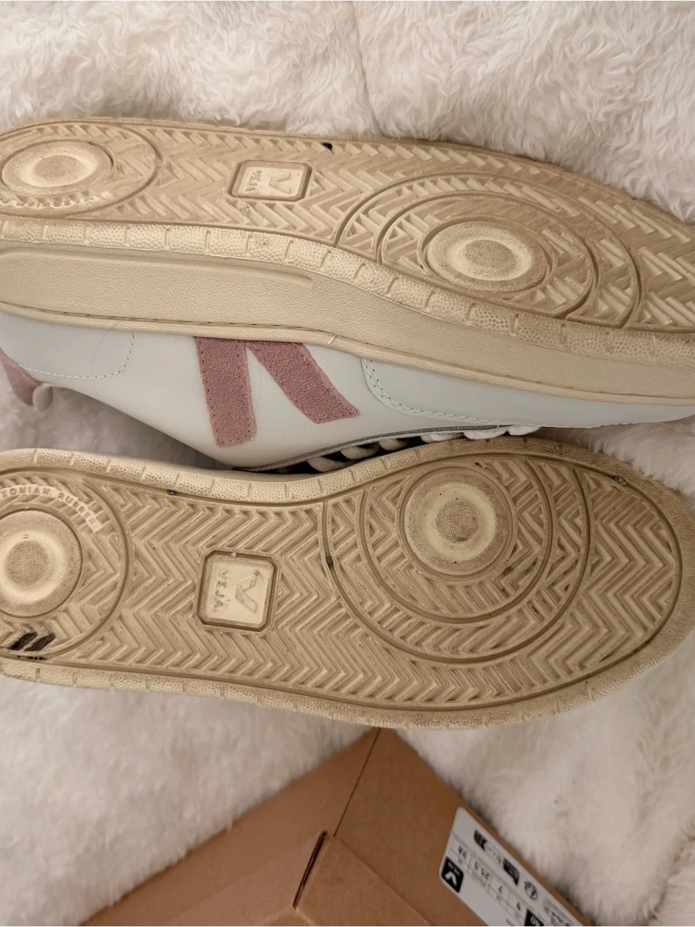 Veja Women’s V-12 Sneakers in White with Pink Suede V